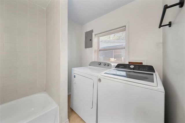 washroom with washer and dryer and electric panel