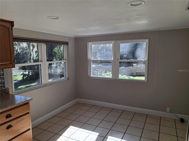 interior space featuring wood walls