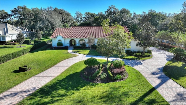 view of front of property with a front lawn