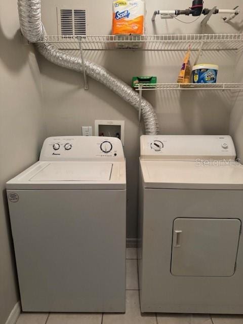 washroom featuring tile patterned flooring and independent washer and dryer