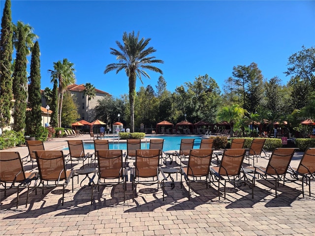 view of swimming pool featuring a patio