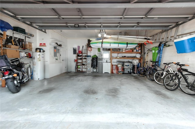 garage featuring water heater