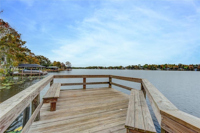 dock area with a water view