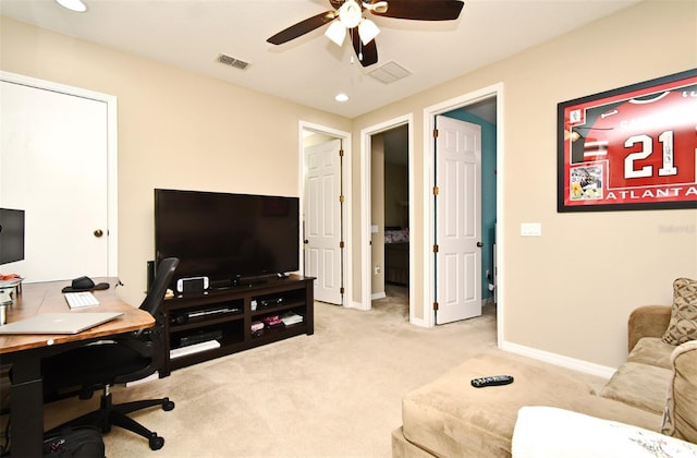 view of carpeted home office