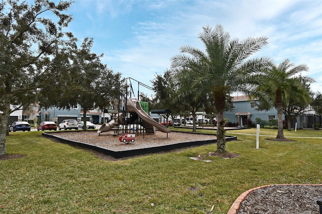 view of play area featuring a yard