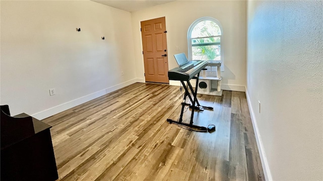 exercise room featuring hardwood / wood-style floors