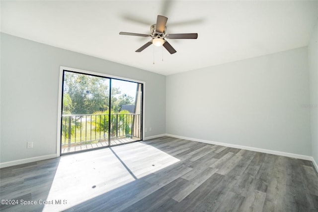 unfurnished room featuring ceiling fan and hardwood / wood-style flooring