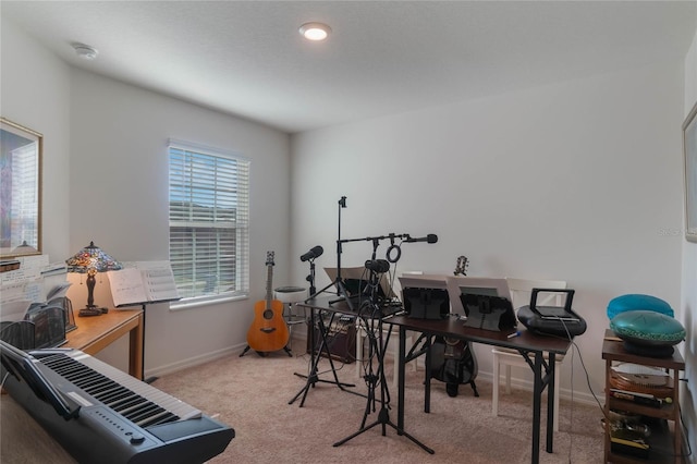 home office with light carpet