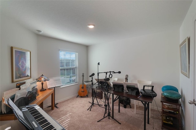 home office featuring light colored carpet