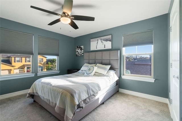 bedroom featuring carpet floors and ceiling fan