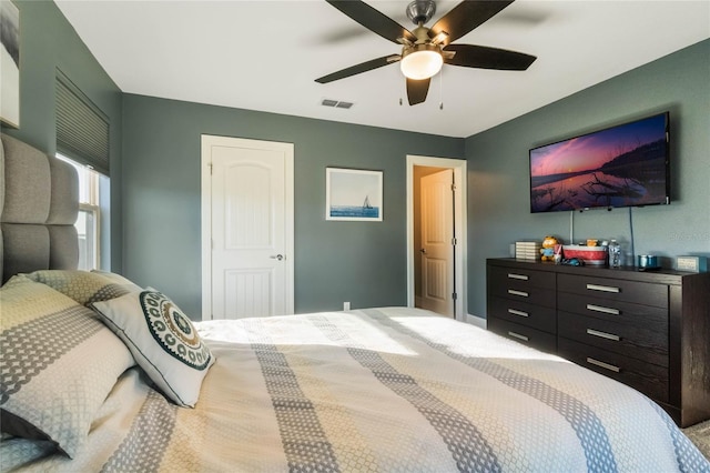 bedroom featuring ceiling fan