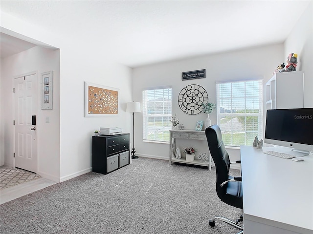 view of carpeted home office