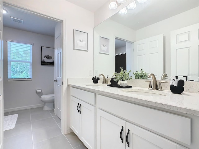 bathroom featuring tile patterned flooring, vanity, and toilet