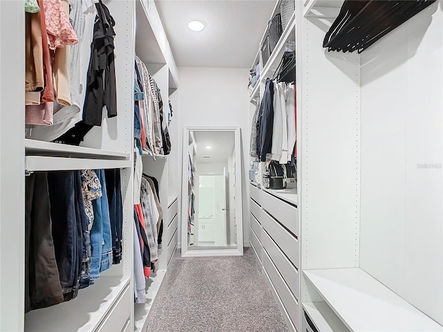 spacious closet with light colored carpet