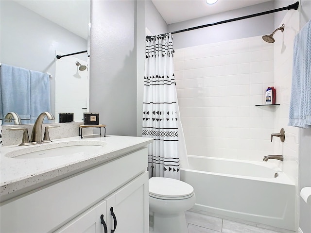 full bathroom with tile patterned floors, vanity, shower / bath combination with curtain, and toilet