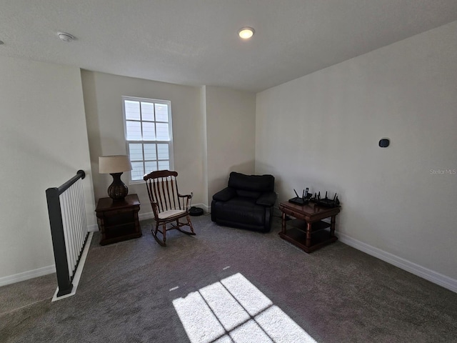 sitting room with dark carpet