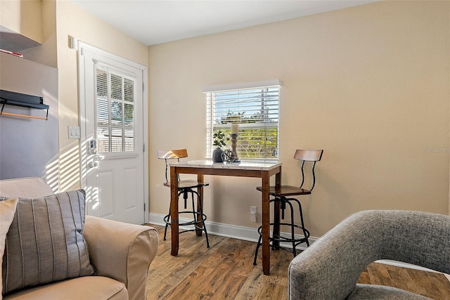 living area with hardwood / wood-style floors