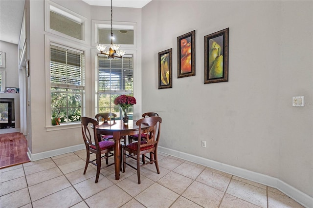 dining space with a chandelier