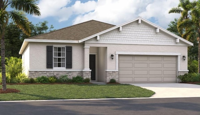 view of front of house featuring a garage and a front lawn