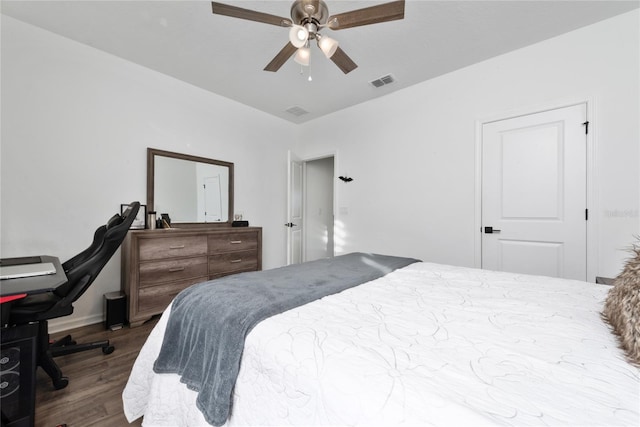 bedroom featuring hardwood / wood-style floors and ceiling fan