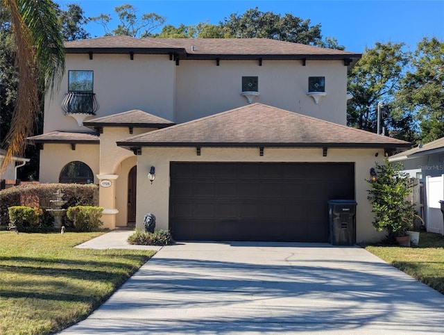 view of front of home featuring a garage and a front lawn