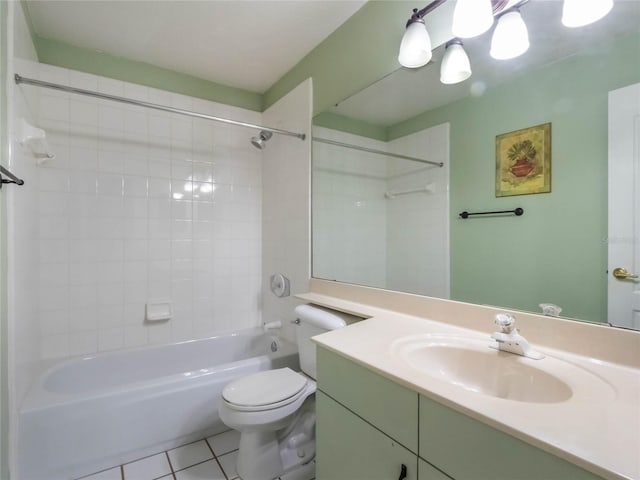 full bathroom featuring tile patterned floors, vanity, toilet, and tiled shower / bath