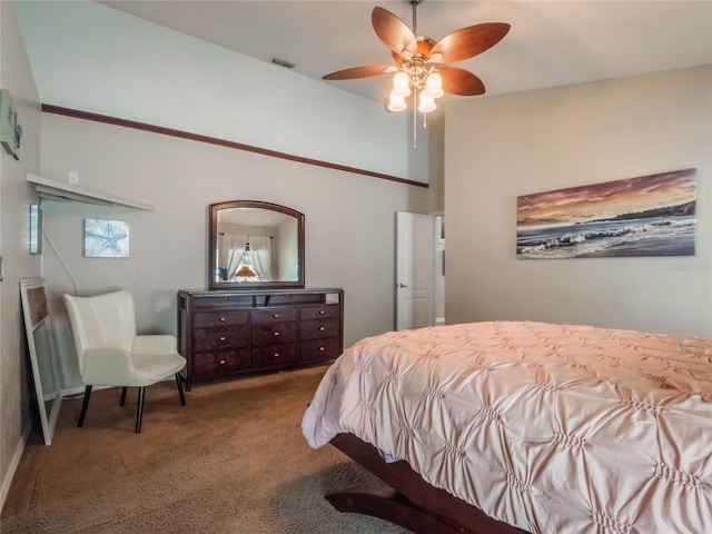 bedroom featuring carpet flooring and ceiling fan