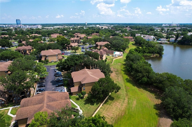 aerial view featuring a water view