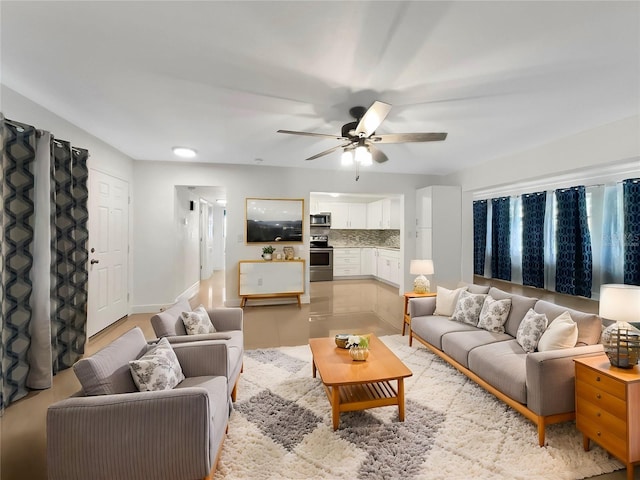 living room with ceiling fan