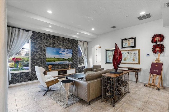 view of tiled living room