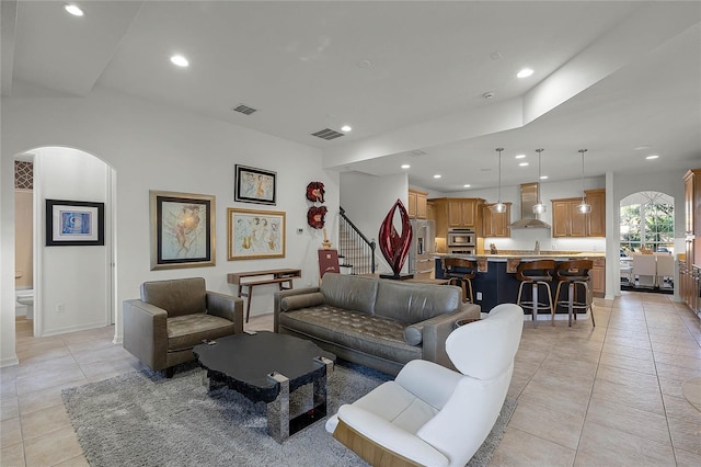 view of tiled living room