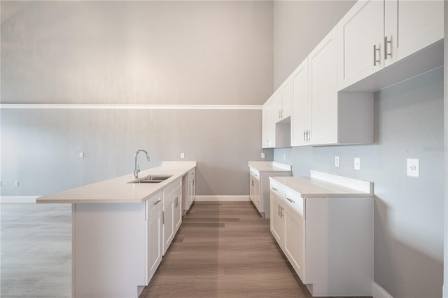 kitchen featuring sink, white cabinets, and light hardwood / wood-style flooring