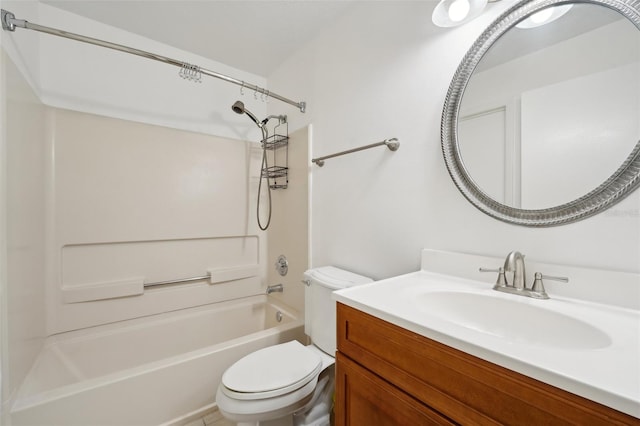 full bathroom with shower / tub combination, vanity, and toilet