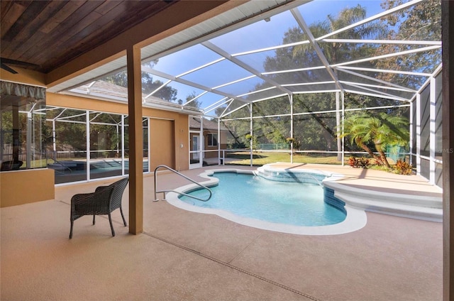 view of pool featuring a patio and a lanai