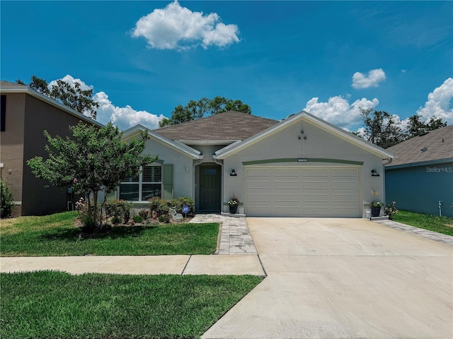 7729 Rosewood Garden Loop, Tampa, FL 33637 - ranch-style home featuring stucco siding, driveway, an attached garage, and a front lawn