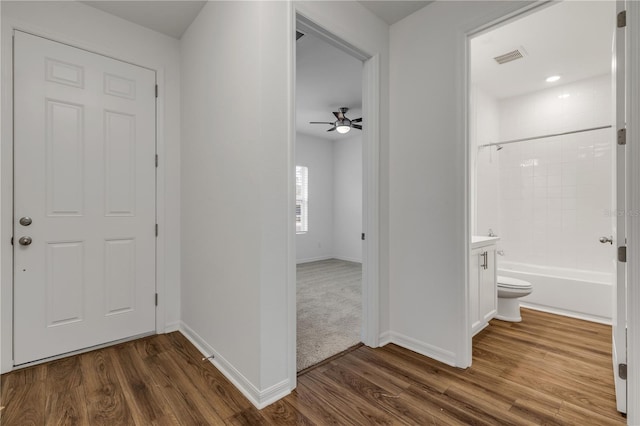 interior space with dark wood-type flooring