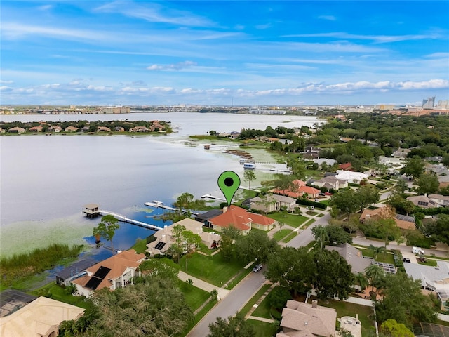 aerial view with a water view