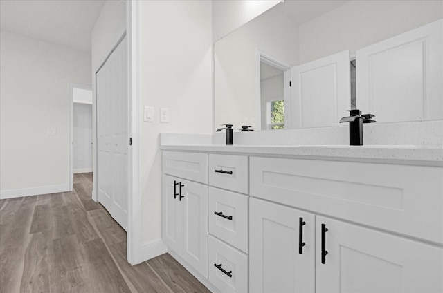 bathroom with vanity and wood-type flooring