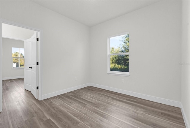 unfurnished room featuring light hardwood / wood-style floors and plenty of natural light