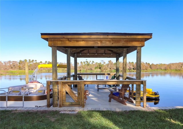 dock area with a water view