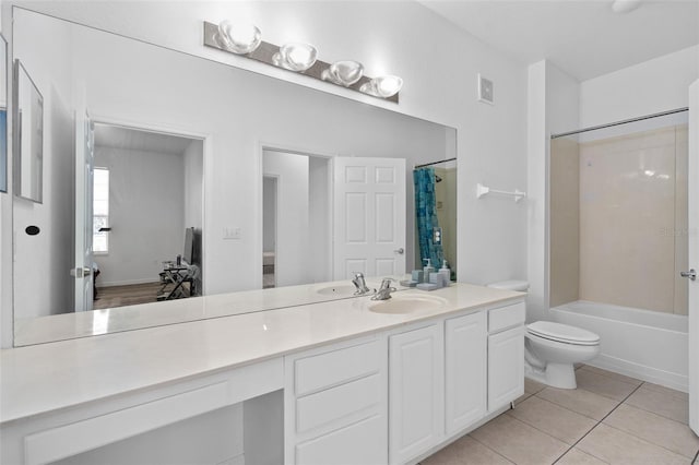 full bathroom featuring tile patterned flooring, vanity, shower / tub combo, and toilet