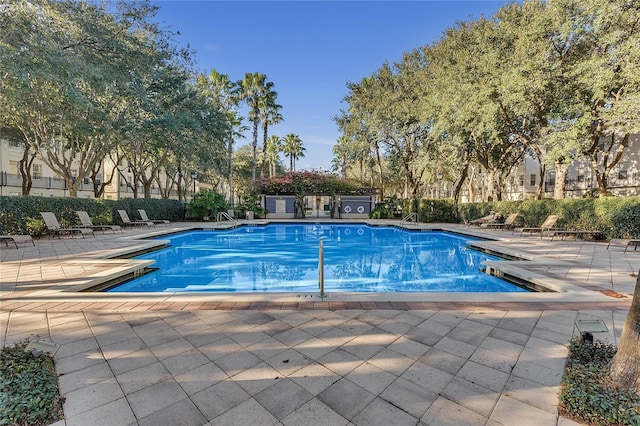 view of swimming pool with a patio