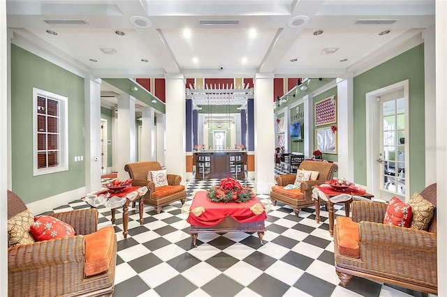 1054 Waterside Dr, Celebration, FL 34747 - community lobby featuring coffered ceiling and beam ceiling