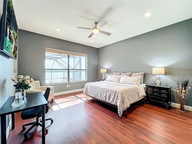 bedroom featuring ceiling fan and wood-type flooring