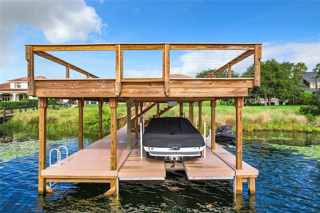 view of dock with a water view