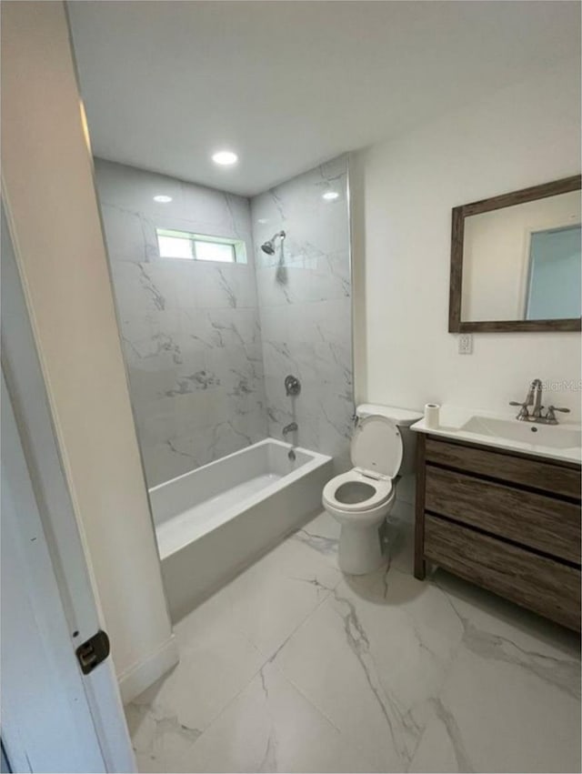 3458 NW 28th Ave, Okeechobee, FL 34972 - full bath with marble finish flooring, vanity, washtub / shower combination, and recessed lighting