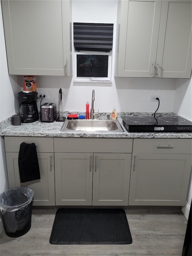 kitchen featuring light hardwood / wood-style floors, gray cabinetry, and sink