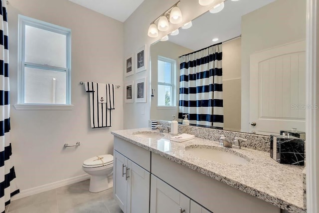 bathroom with tile patterned flooring, vanity, and toilet