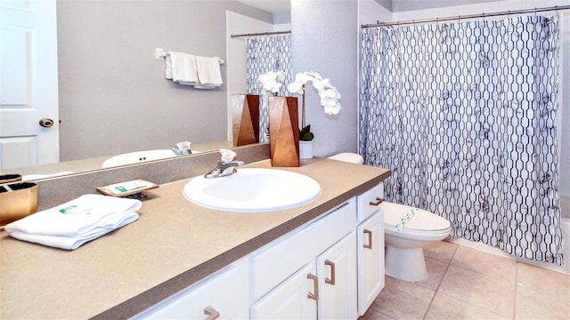 bathroom featuring toilet, vanity, and tile patterned floors