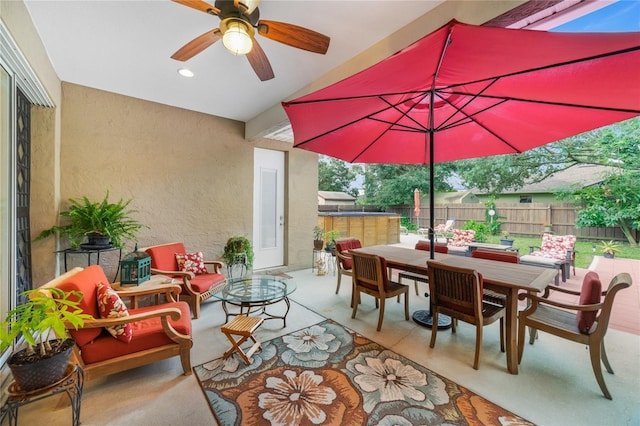 view of patio / terrace with outdoor lounge area and ceiling fan